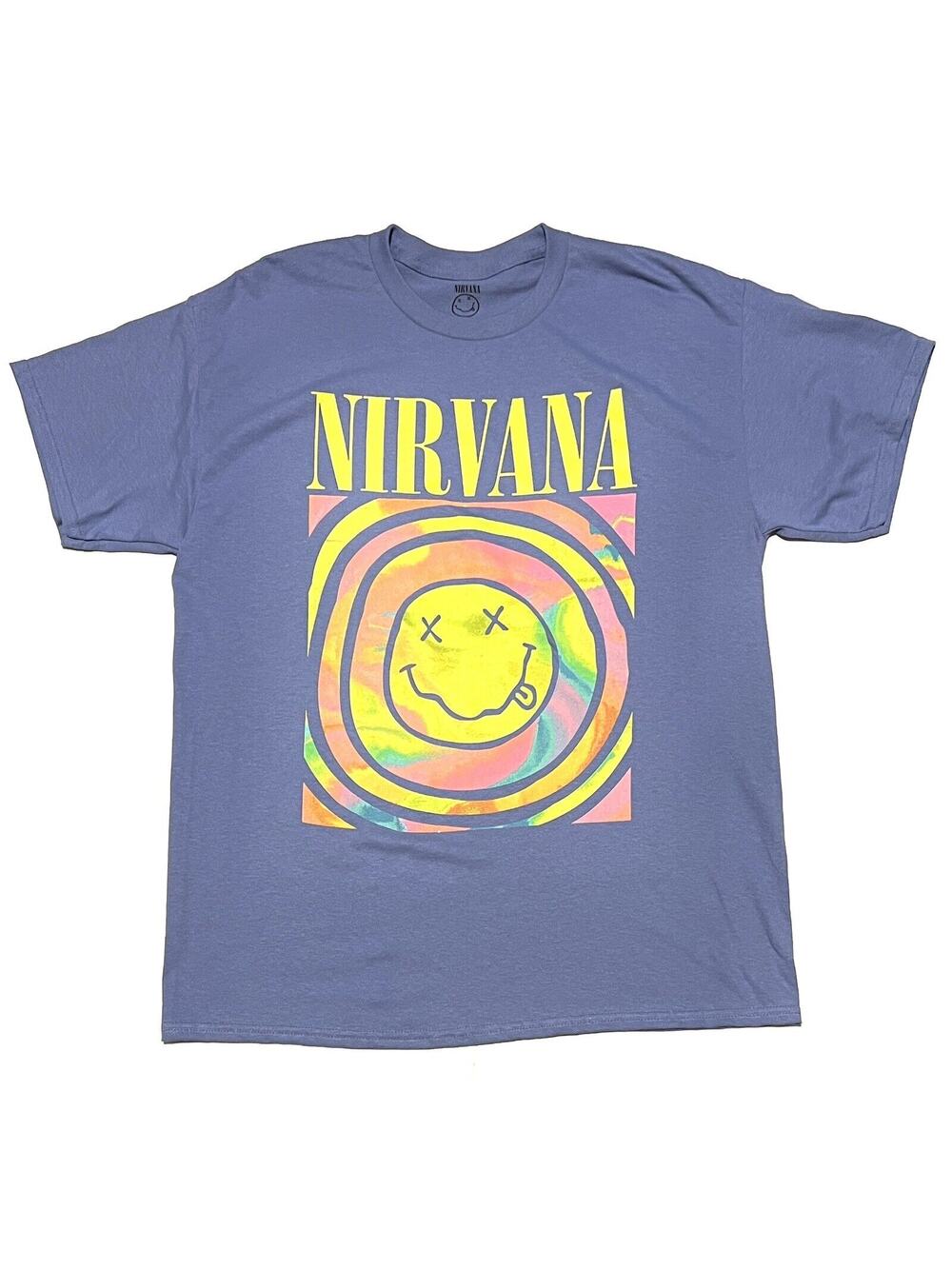 NIRVANA Womens Smile Face Bright Rainbow Tee T-Shirt Sz XL Grunge NO TAG Purple